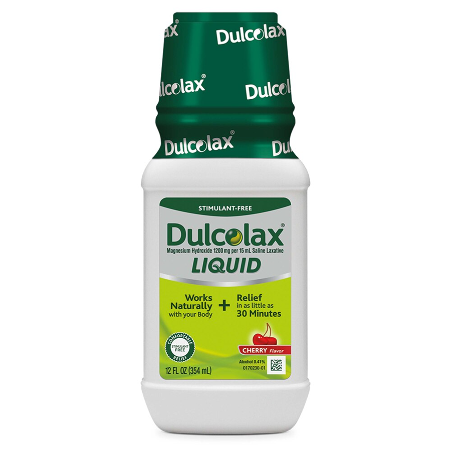 Dulcolax Liquid Laxative, Stimulant Free For Comfortable Relief, Cherry Flavor, White, 12 Fl Oz