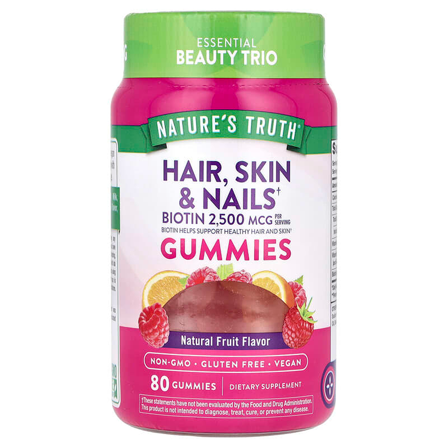 Nature's Truth Delicious Fruit Flavor Gummies 2500 Mcg Biotin Skin & Nails Hair