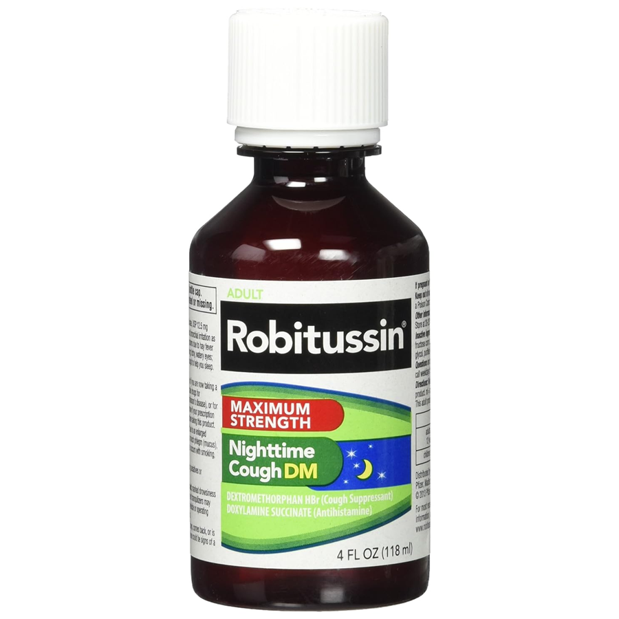 Robitussin Adult Maximum Strength Nighttime Cough DM Liquid, For Ages 12 & Over, 4 Fl Oz