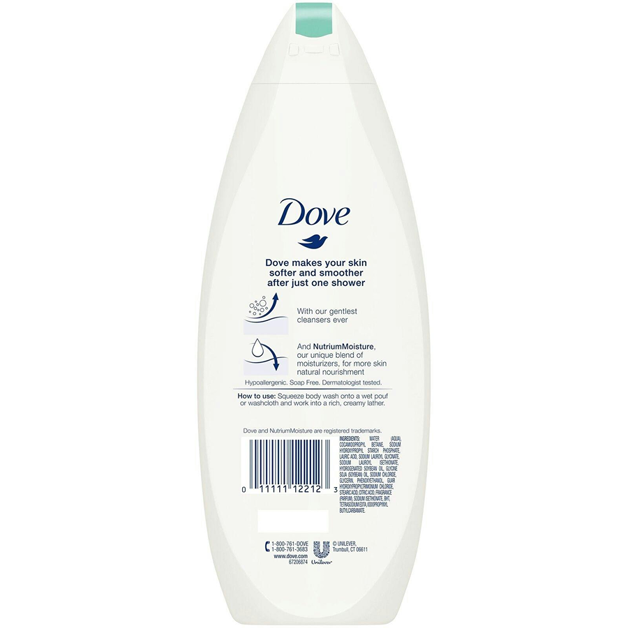 Dove Body Wash, Nourishing, Sensitive Skin, Unscented 12 Oz