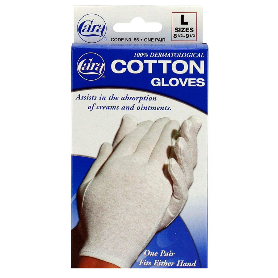 Cara 100% Dermatological Cotton Gloves Large - 1 Pair
