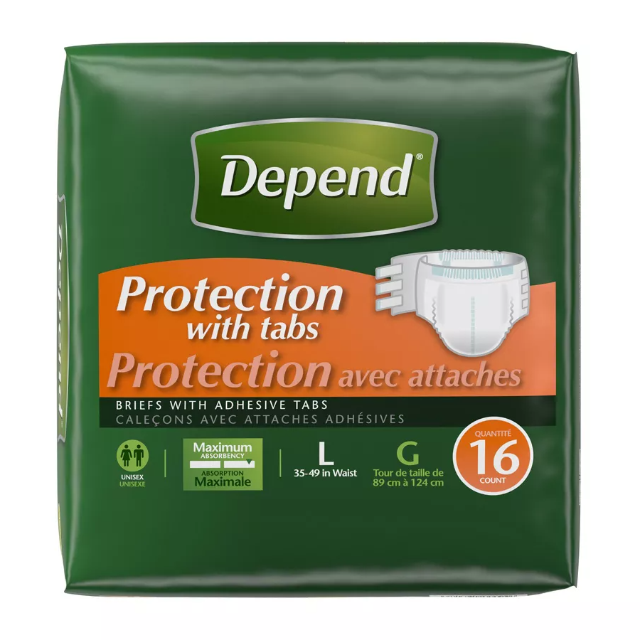 Depend Incontinence Protection With Tabs/Disposable Underwear, Unisex Maximum Absorbency, Large