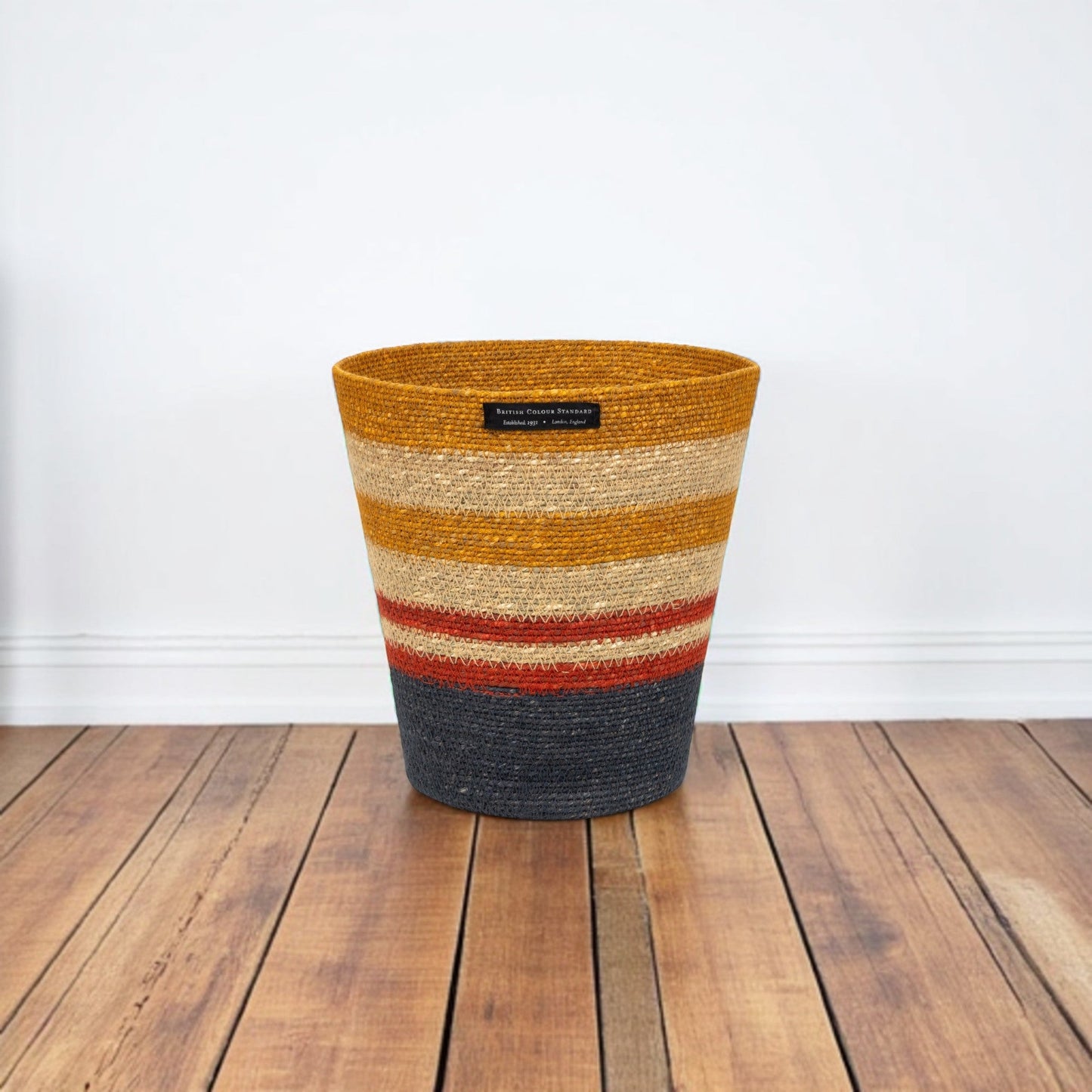 Striped Seagrass Waste Paper Basket in Tuscan / Guardsman Red