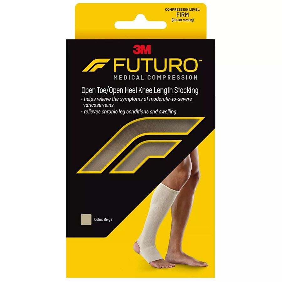 Futuro Therapeutic Knee Length Stocking Open Toe/Heel Firm Large Beige