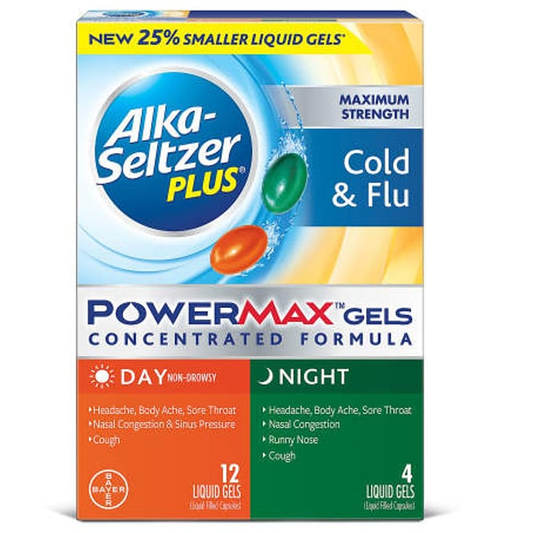 Alka-Seltzer Plus Liquid Gels Day/Night Maximum Strength Cold & Flu 16 Ea Box