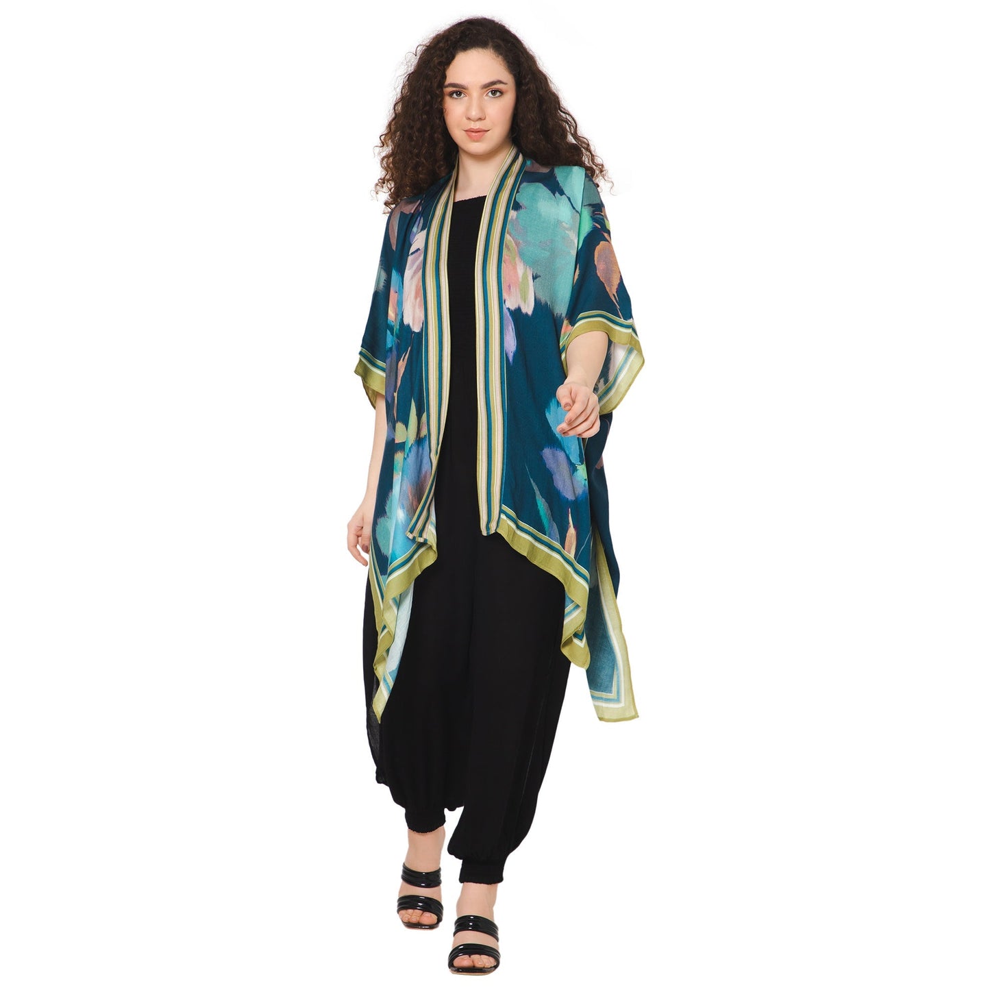 Conspicuous Floral Kimono - Cobalt Blue