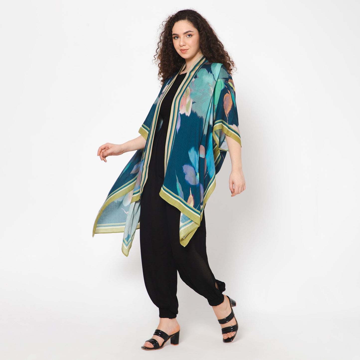 Conspicuous Floral Kimono - Cobalt Blue