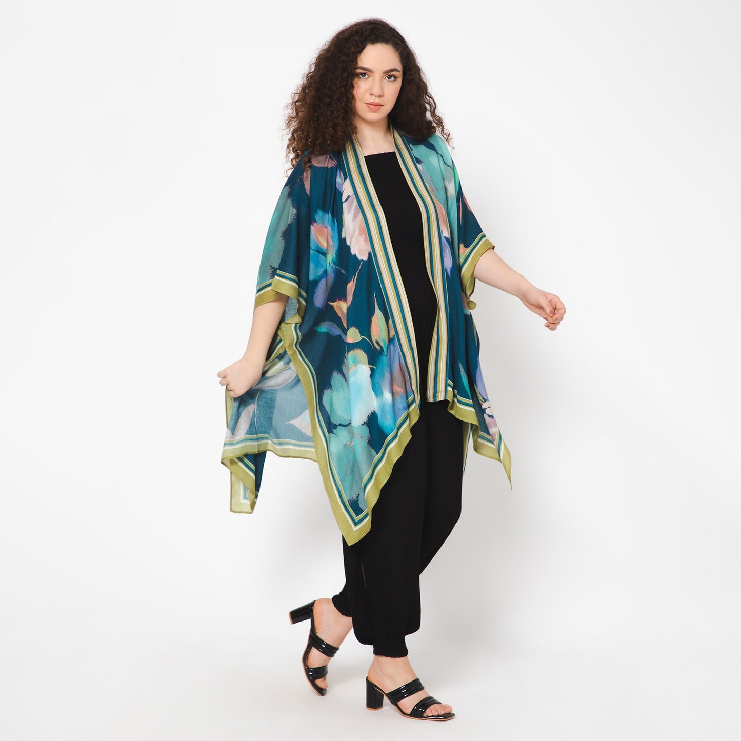 Conspicuous Floral Kimono - Cobalt Blue