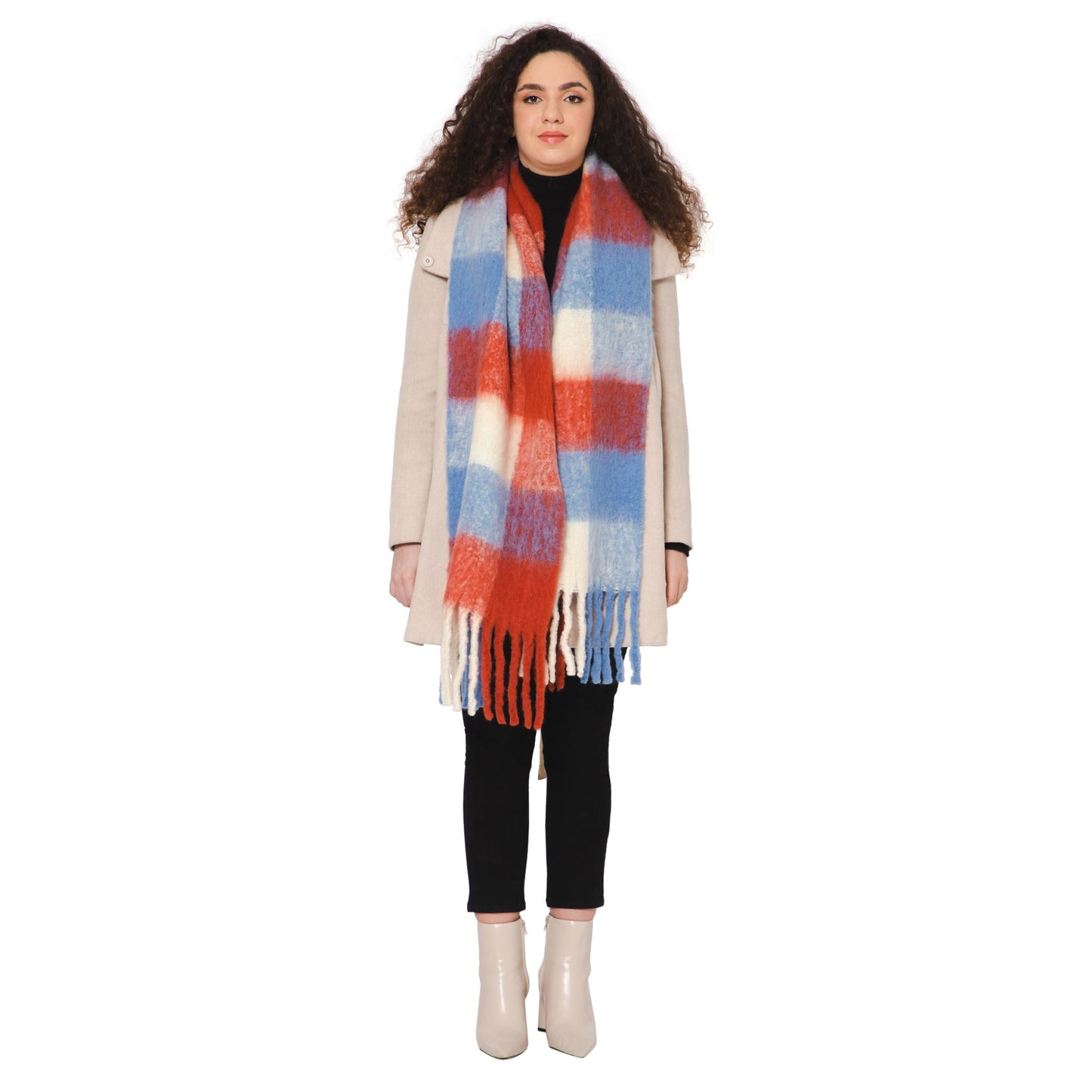 Brushed Checkered Print Scarf - Lilac Red