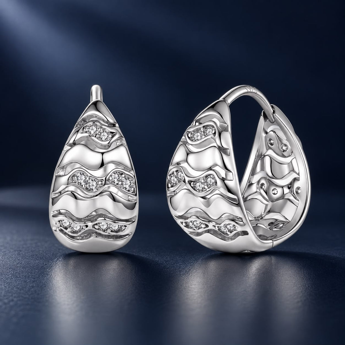925 Sterling Silver White Gold Plated CZ 1.4 x 0.7 cm Hoop Earrings for Women