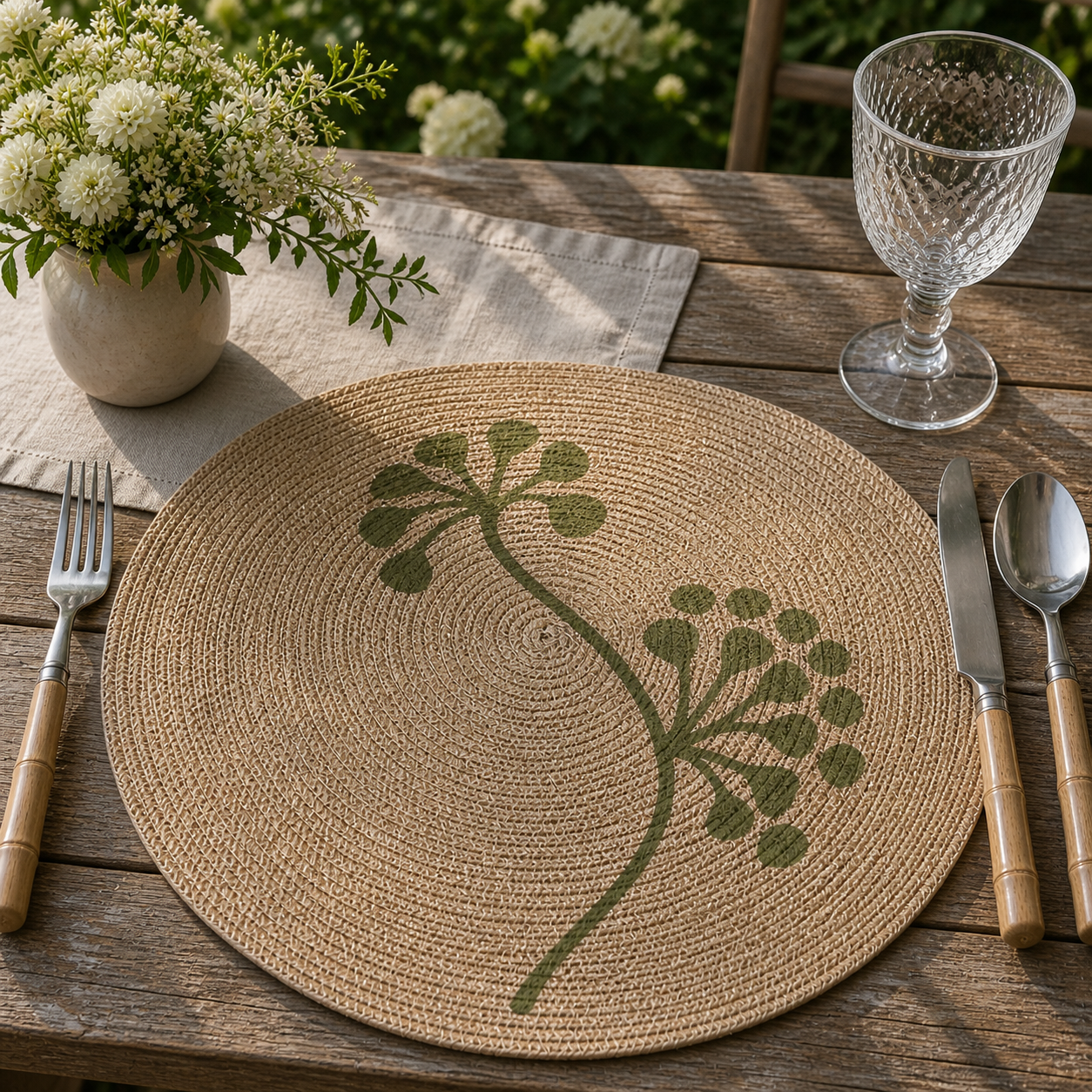 Set of 4 Seagrass Placemats - Flora Olive