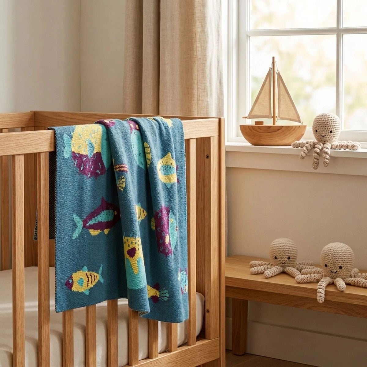 Baby Puffer Fish - Cotton Sustainable Knit Animal Blanket