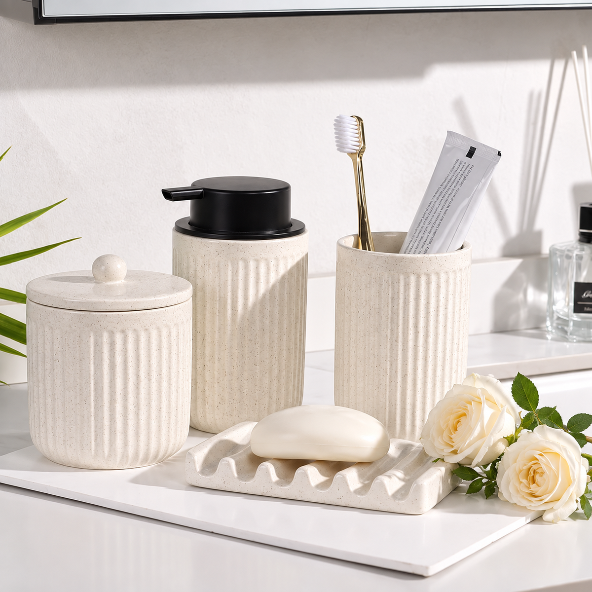 BosilunLife Pockmark Foaming Bathroom Set Recycled Eco-Clay