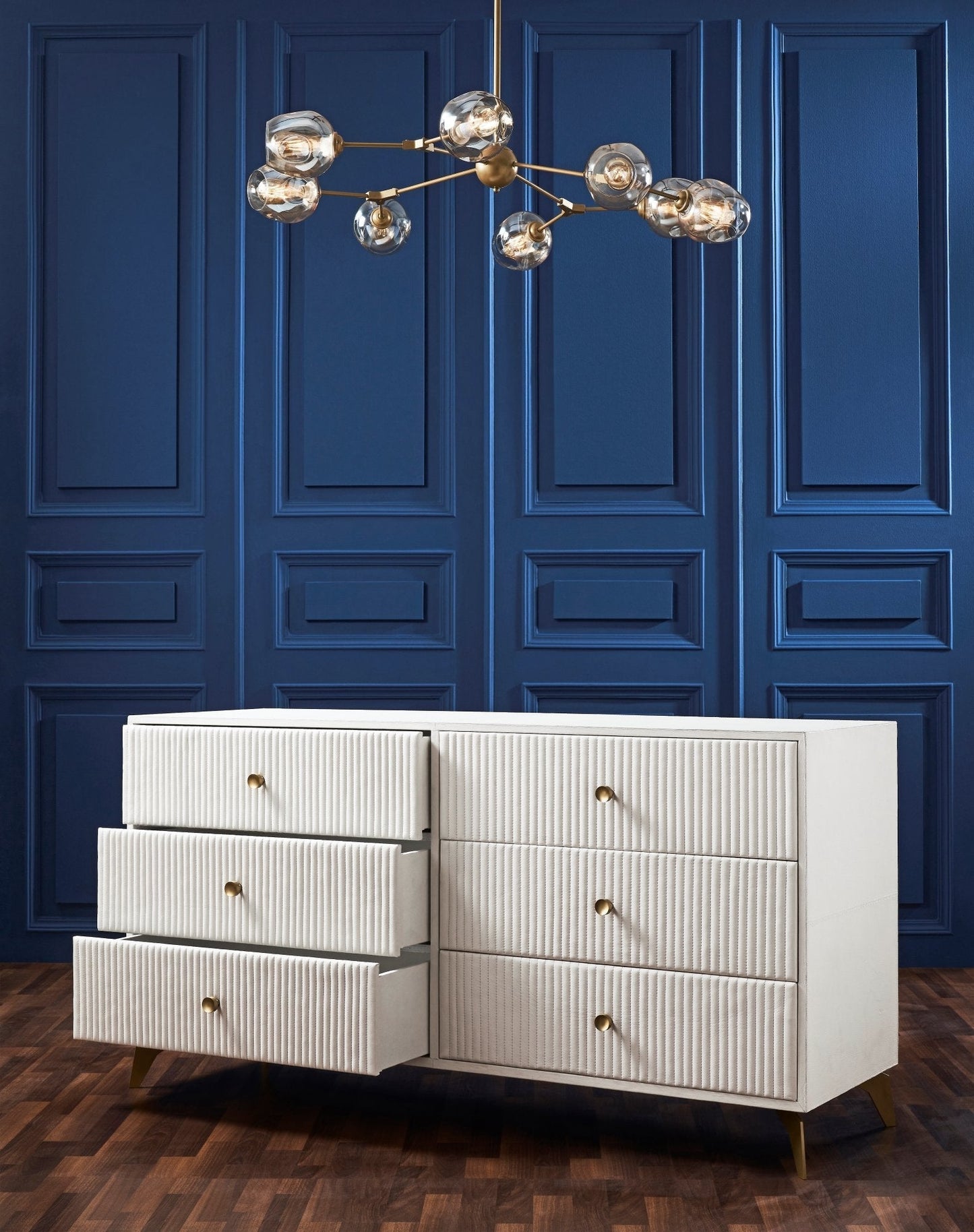 Stanford Six Drawer Leather Dresser