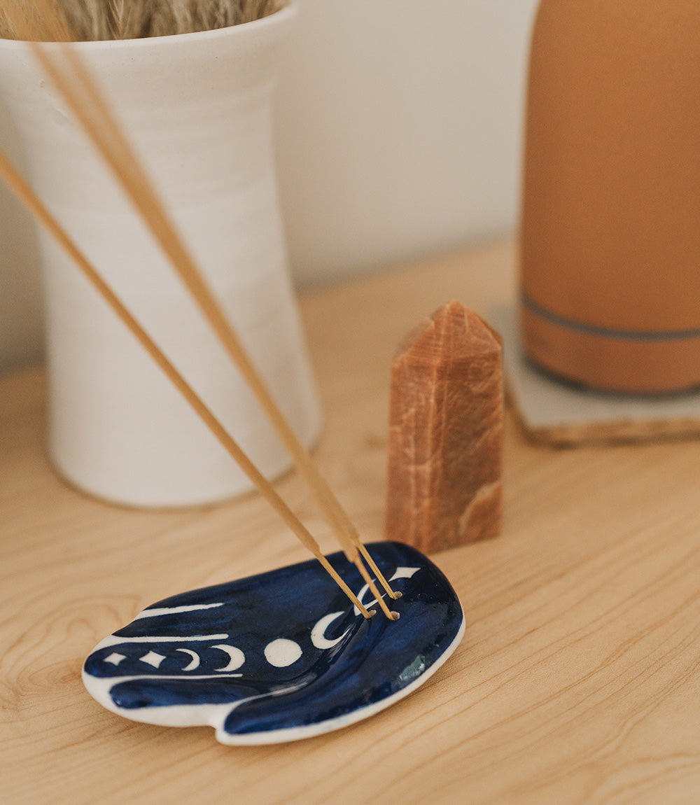 Jalini Hamsa Moon Phase Incense Holder Hand Painted Ceramic - Osadia Concept Store