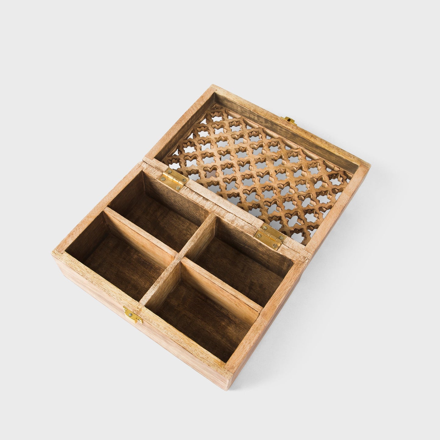 Mango Wood Trellis Keepsake Box with Compartments, Medium Burnt