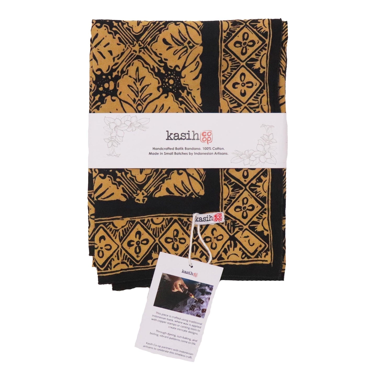 Large 39", Hand Dyed Batik Bandana, Harvest, Brown Black, Oversized, XL