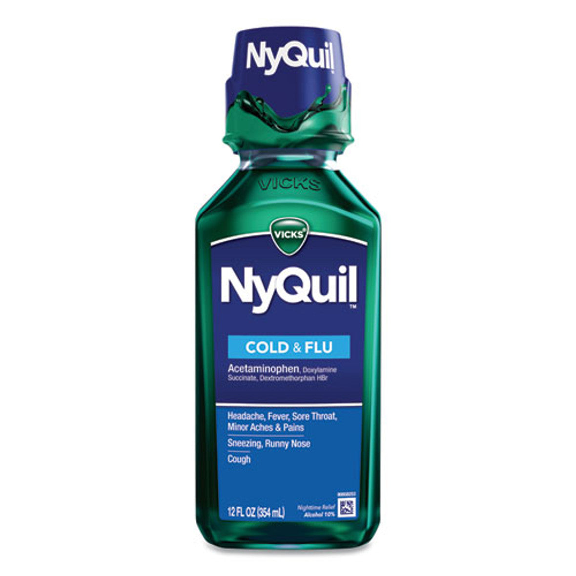 Vicks Ny Quil Cold And Flu Medicine, 12 Fl Oz, Original Flavor, Relieves Nighttime Cough, Sore Throat, Fever, Runny Nose