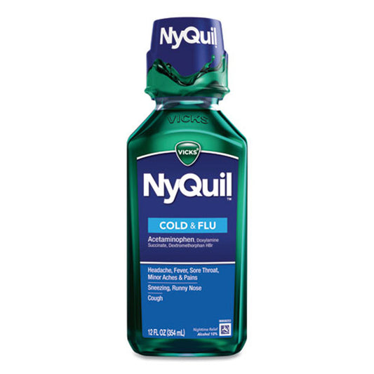Vicks Ny Quil Cold And Flu Medicine, 12 Fl Oz, Original Flavor, Relieves Nighttime Cough, Sore Throat, Fever, Runny Nose
