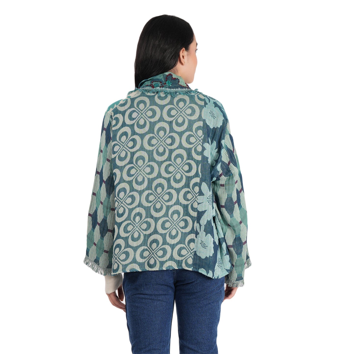 Textura Floral Kimono Jacket  - Dusty Teal