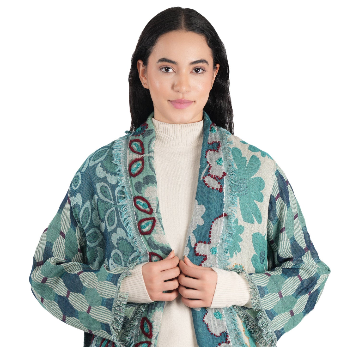 Textura Floral Kimono Jacket  - Dusty Teal