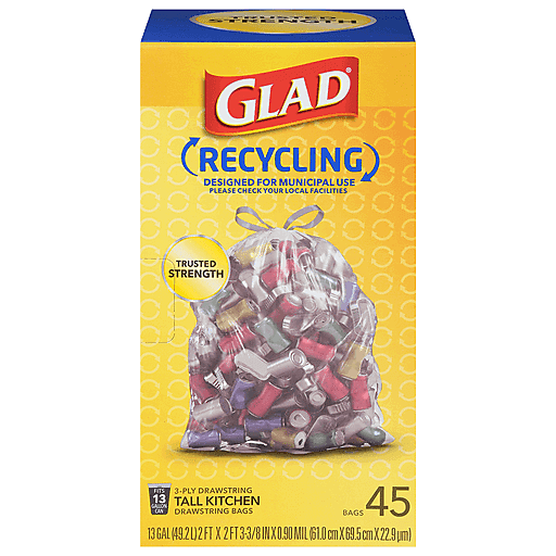 Glad Drawstring Bags, Tall Kitchen, 3-Ply, Recycling