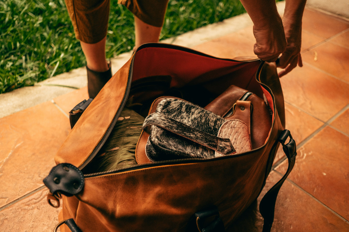 Leather Duffel - Green and Black