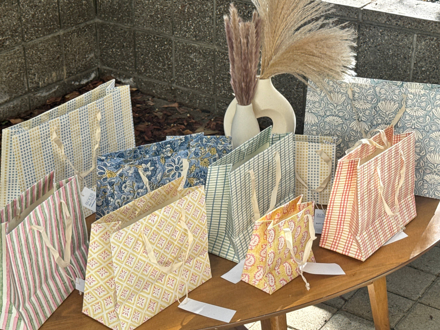 Medium (Set of 3) Hand Block Print Gift Bag- Heirloom Motifs