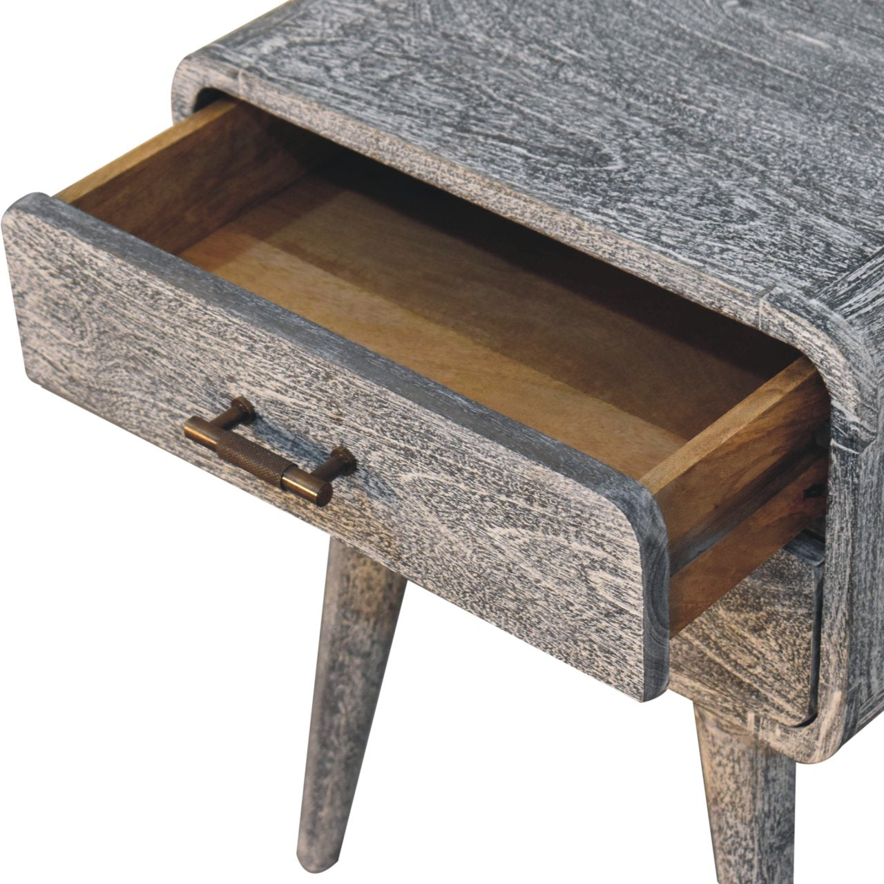 Solid Wood Sandblasted Ash Curved Bedside Table