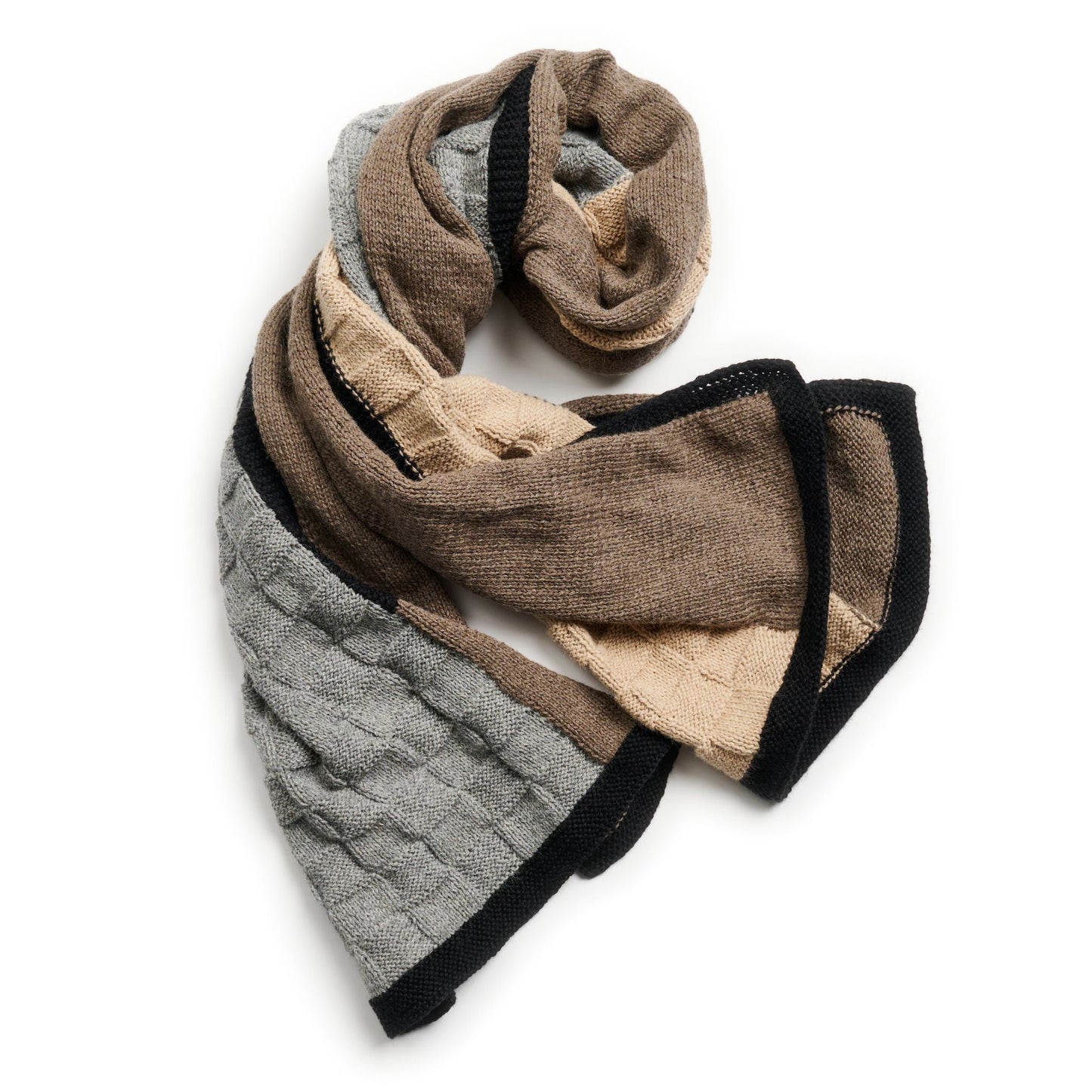 Muhu Brown Gray Hand Knitted Peruvian Alpaca Blanket / Large Plush Scarf