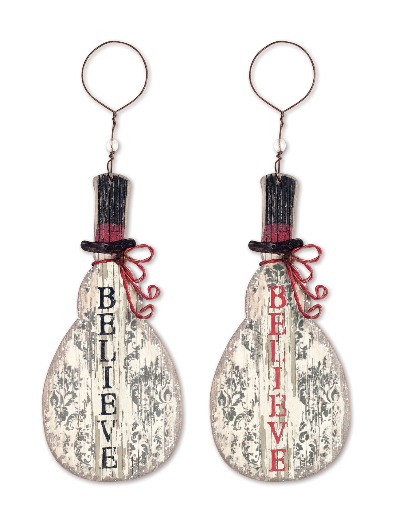 Rustic Believe Snowman Ornaments - Set of 4