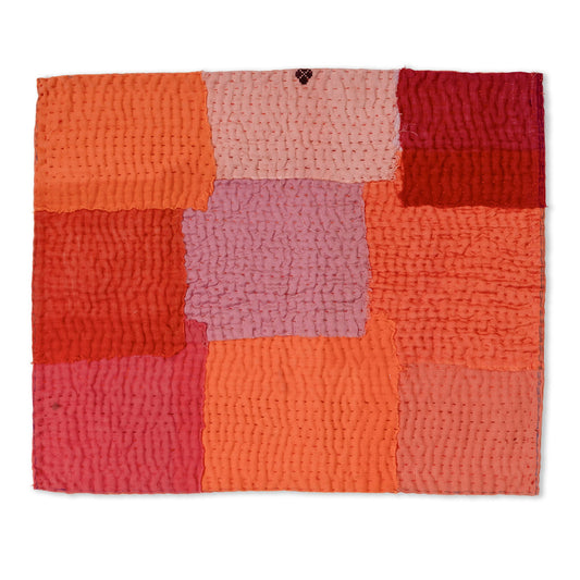 S/2 Mosaic Fray Patch  Vintage Kantha Placemat - Carrots