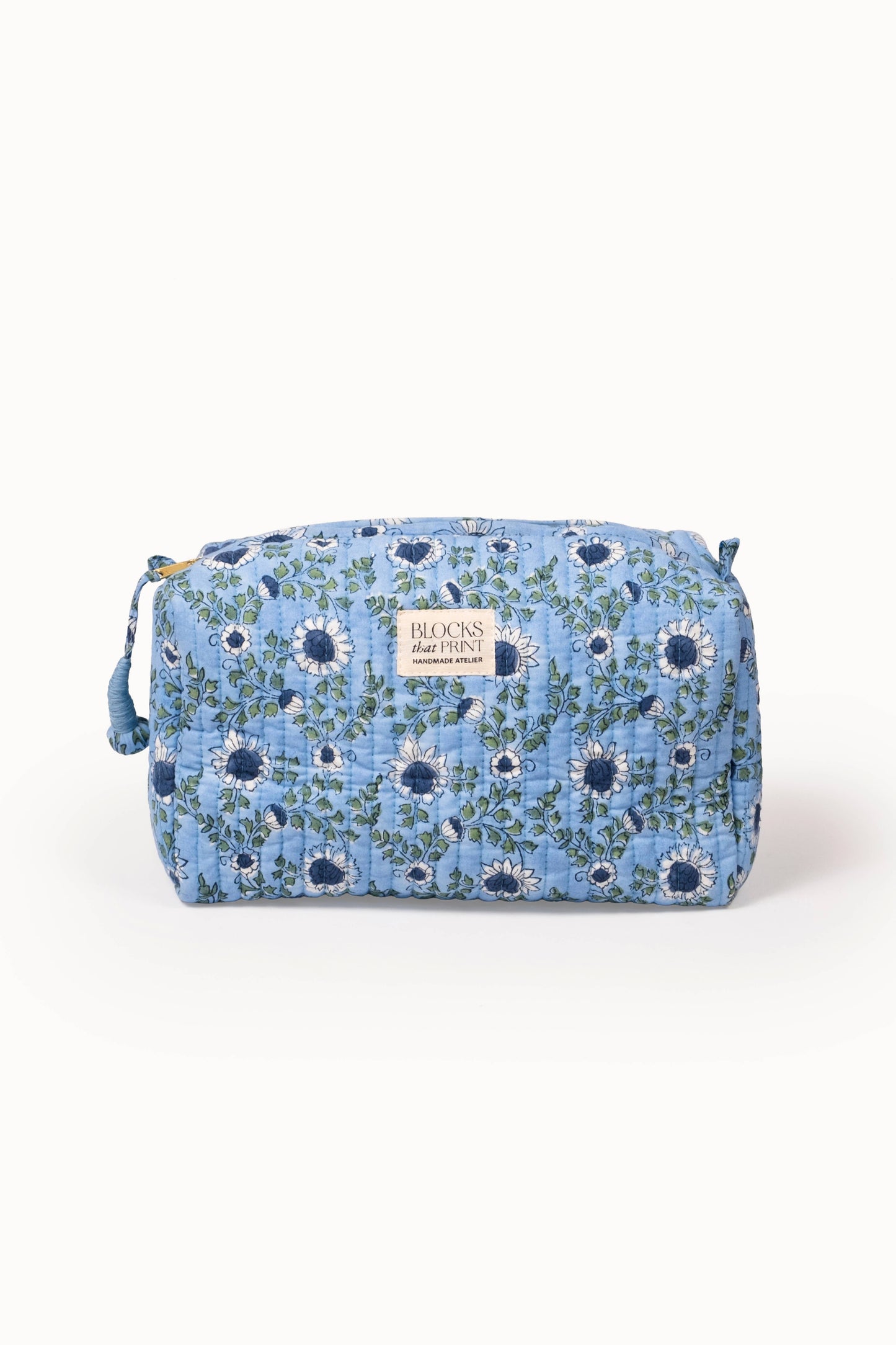 Large Block Print Quilted Travel Pouch - Ocean Blue
