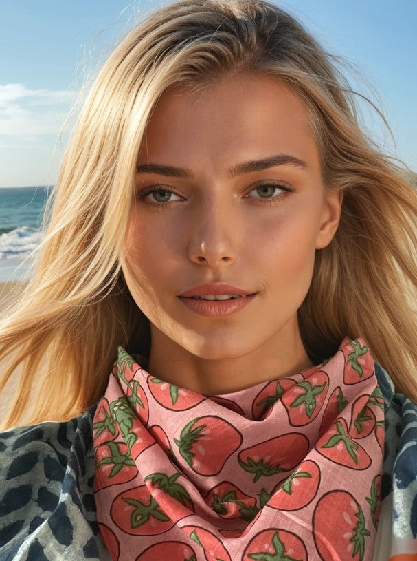 Bandana Scarf - Tomato Pink Square