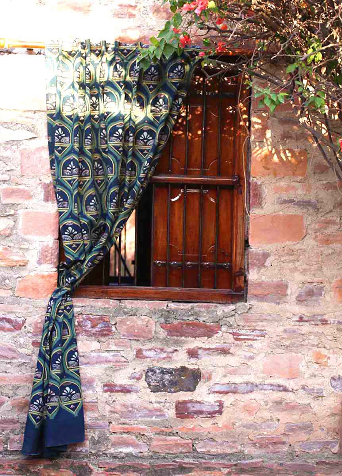 Hand Block Print Cotton Curtain, Sustainable Window Drape - Rajkumari