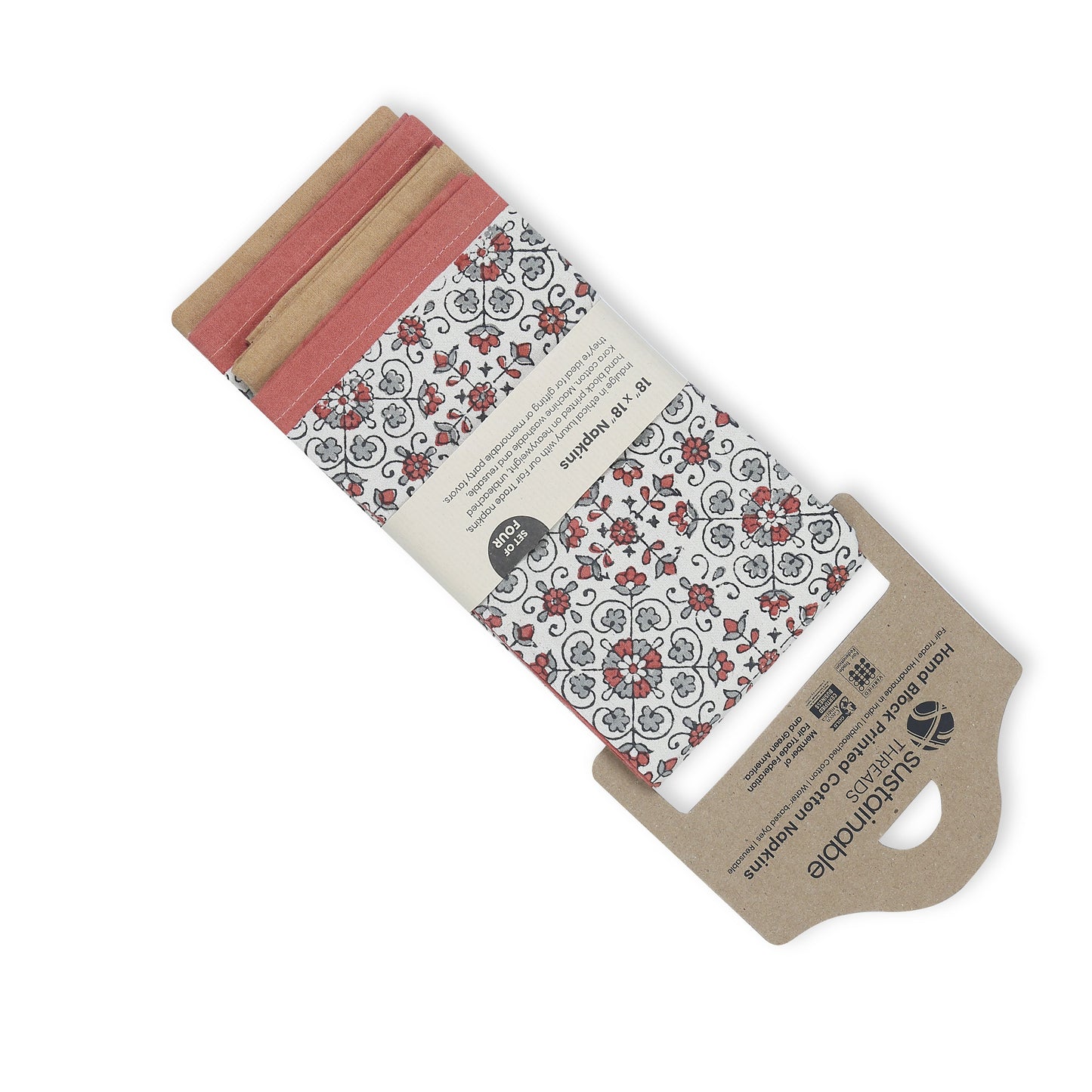 Hand Block Printed Cotton Napkins, Set of 4 | 18″ × 18″ | Fair Trade | Lily