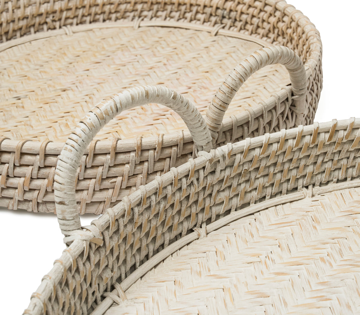 Round Rattan Tray - White