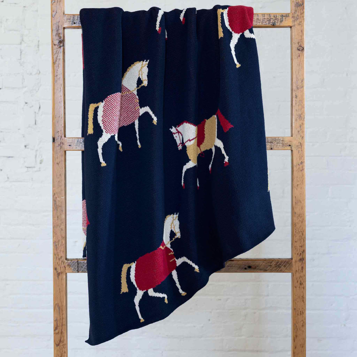 Equestrian Cavalcade - Cotton Sustainable Knit Traditional Throw Blanket