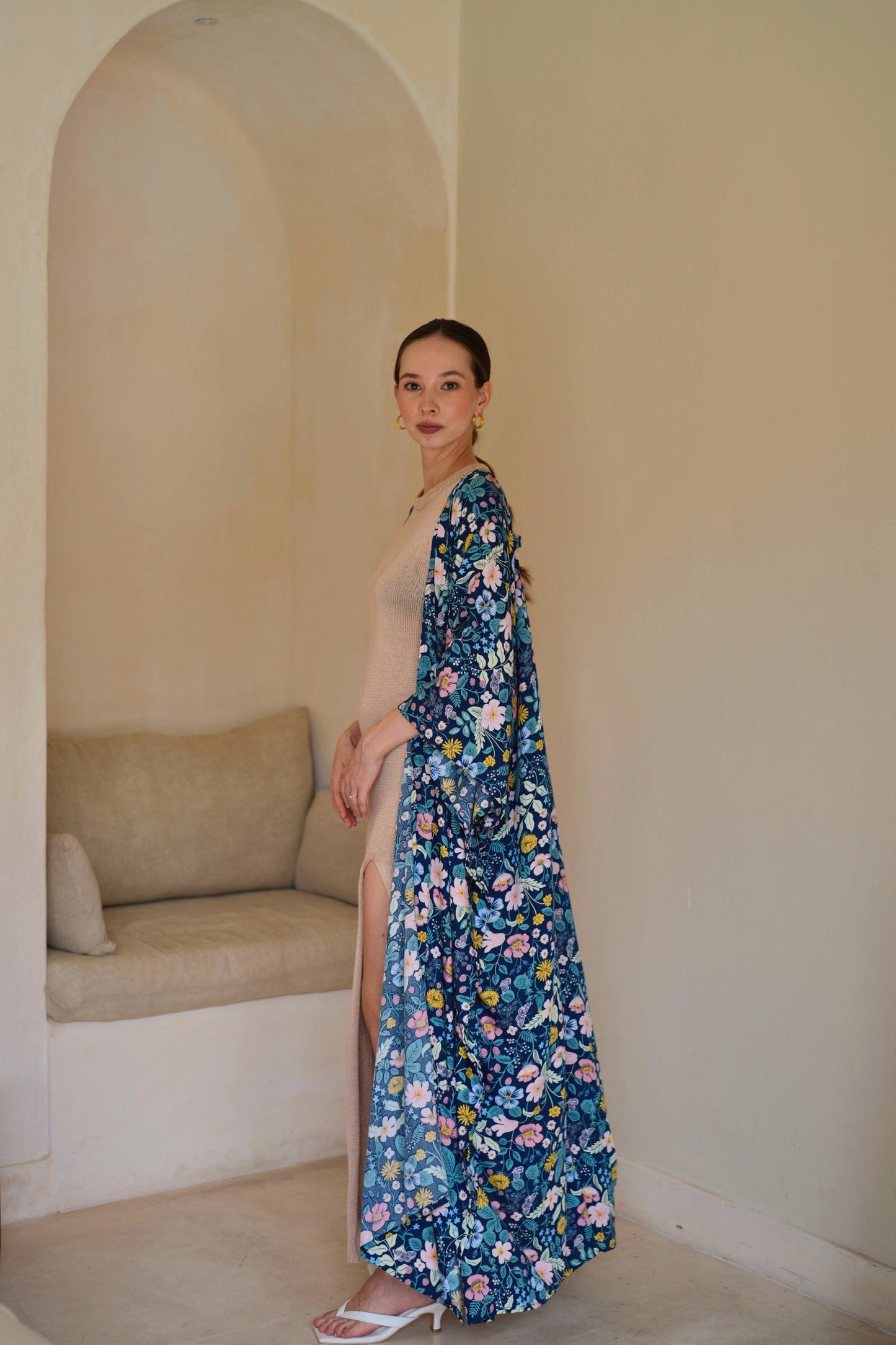 Botanical-Print Travel Kimono Duster