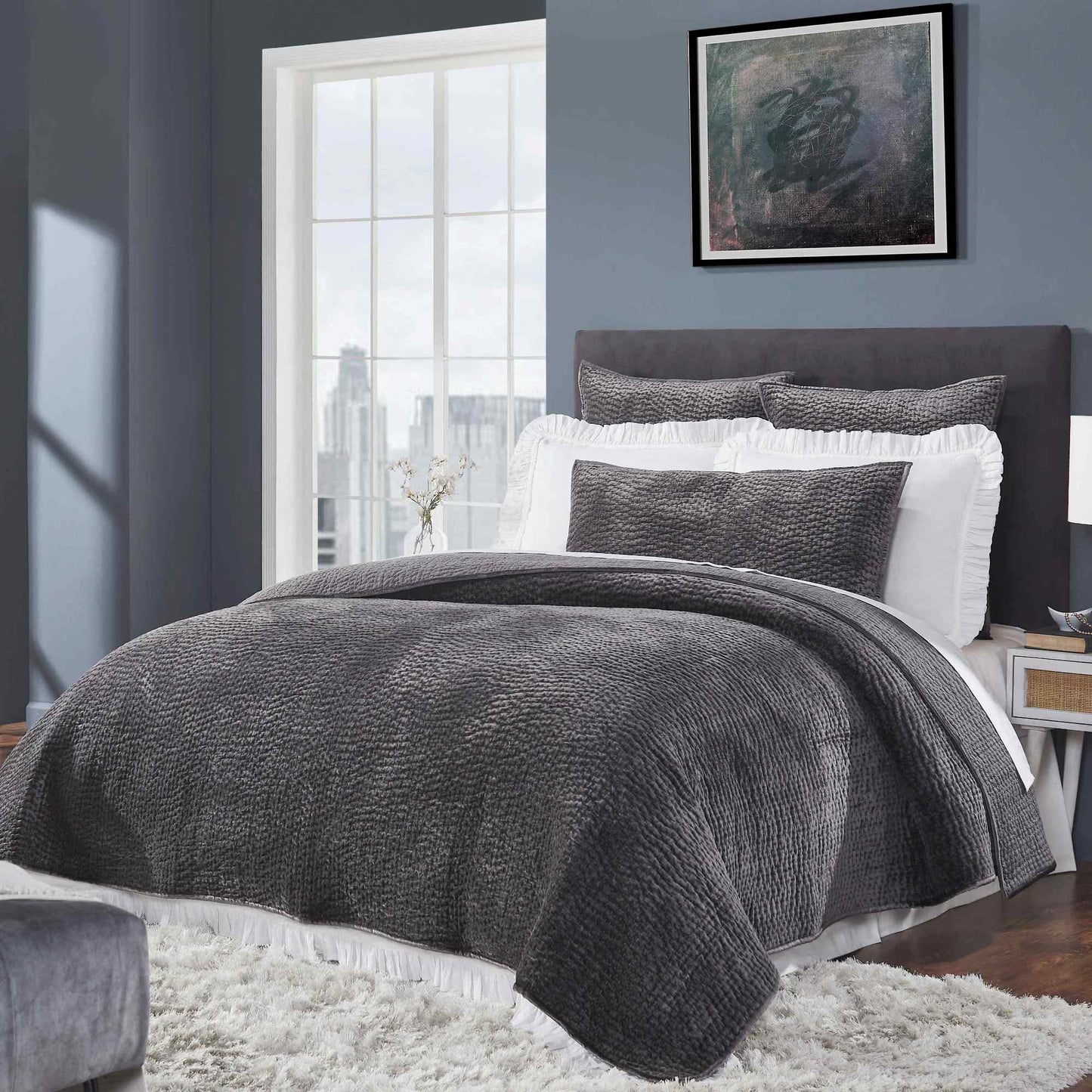 Laguna Pick Stitch Velvet Coverlet - Clearance