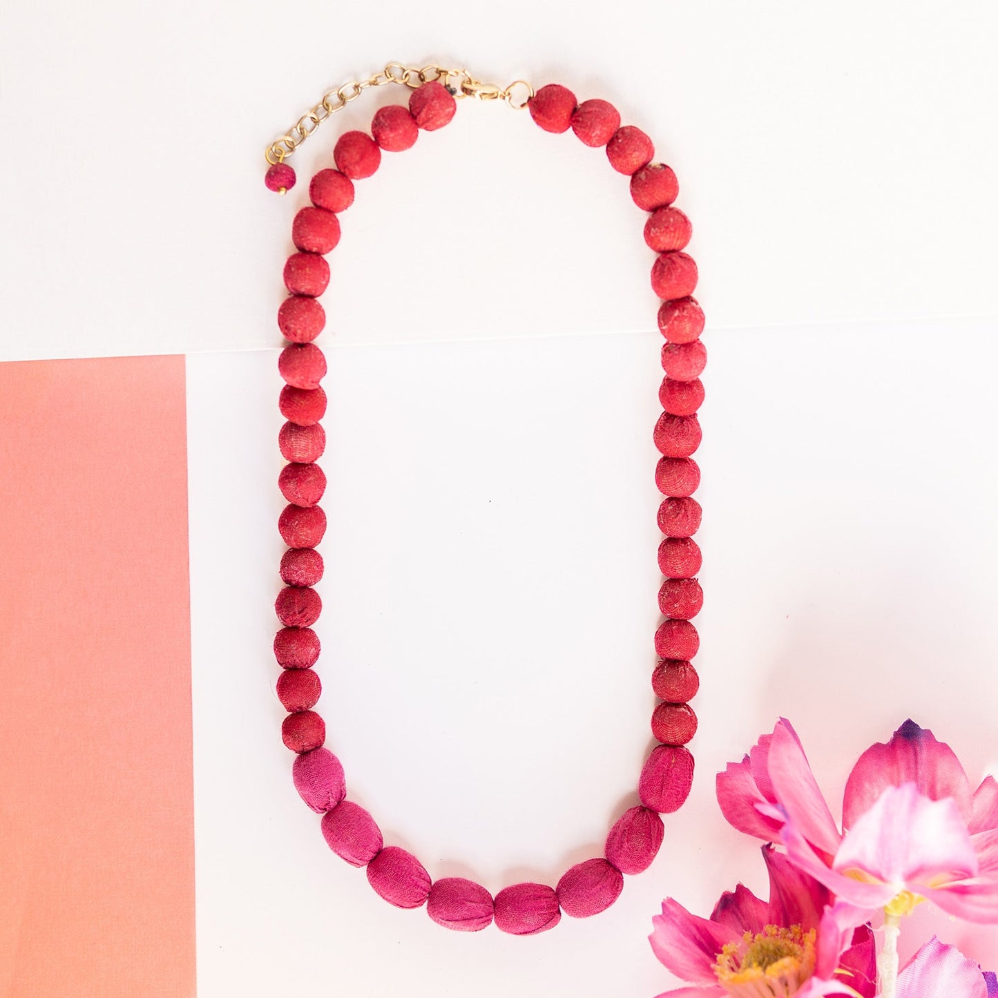 Kantha Couplet Necklace | Red/Cerise