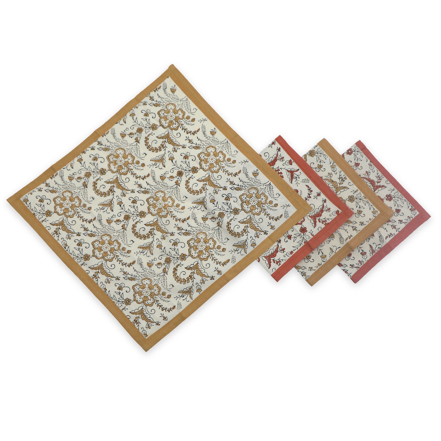 Hand Block Printed Cotton Napkins, Set of 4 | 18″ × 18″ | Fair Trade | Ivy