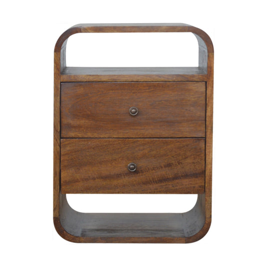 Solid Wood Chestnut Curve 2-Drawer Nightstand