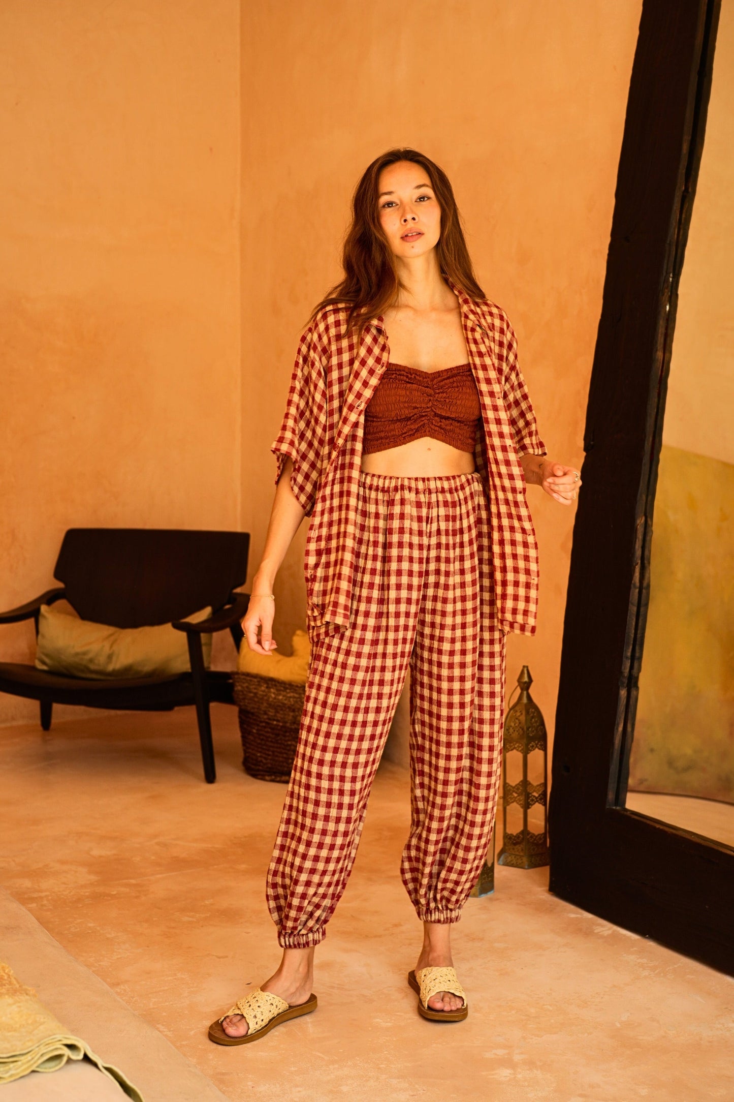 Vanessa Linen Gingham Shirt in Red