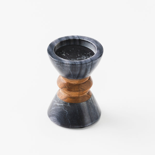 Monarch Marble & Acacia Candleholder, Black