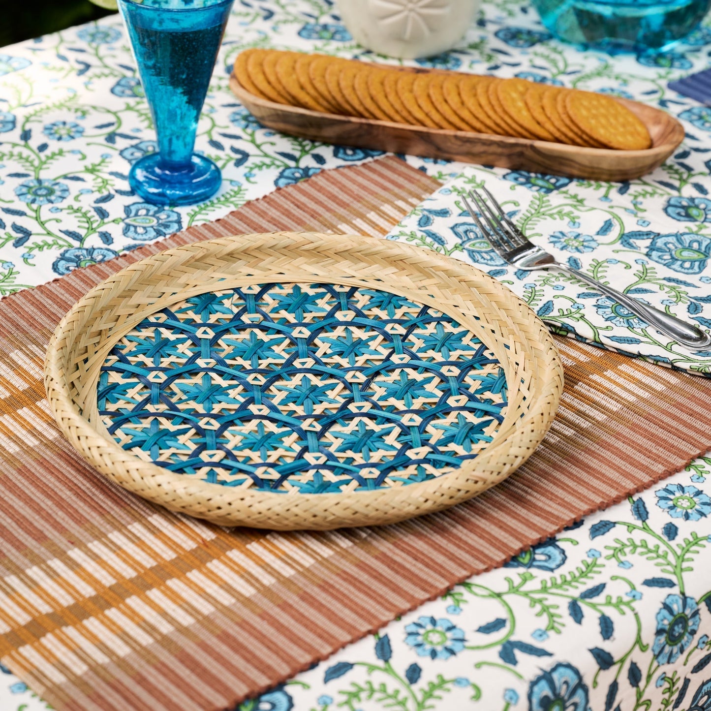 Phu An Bamboo Basket with Blue - 10.5