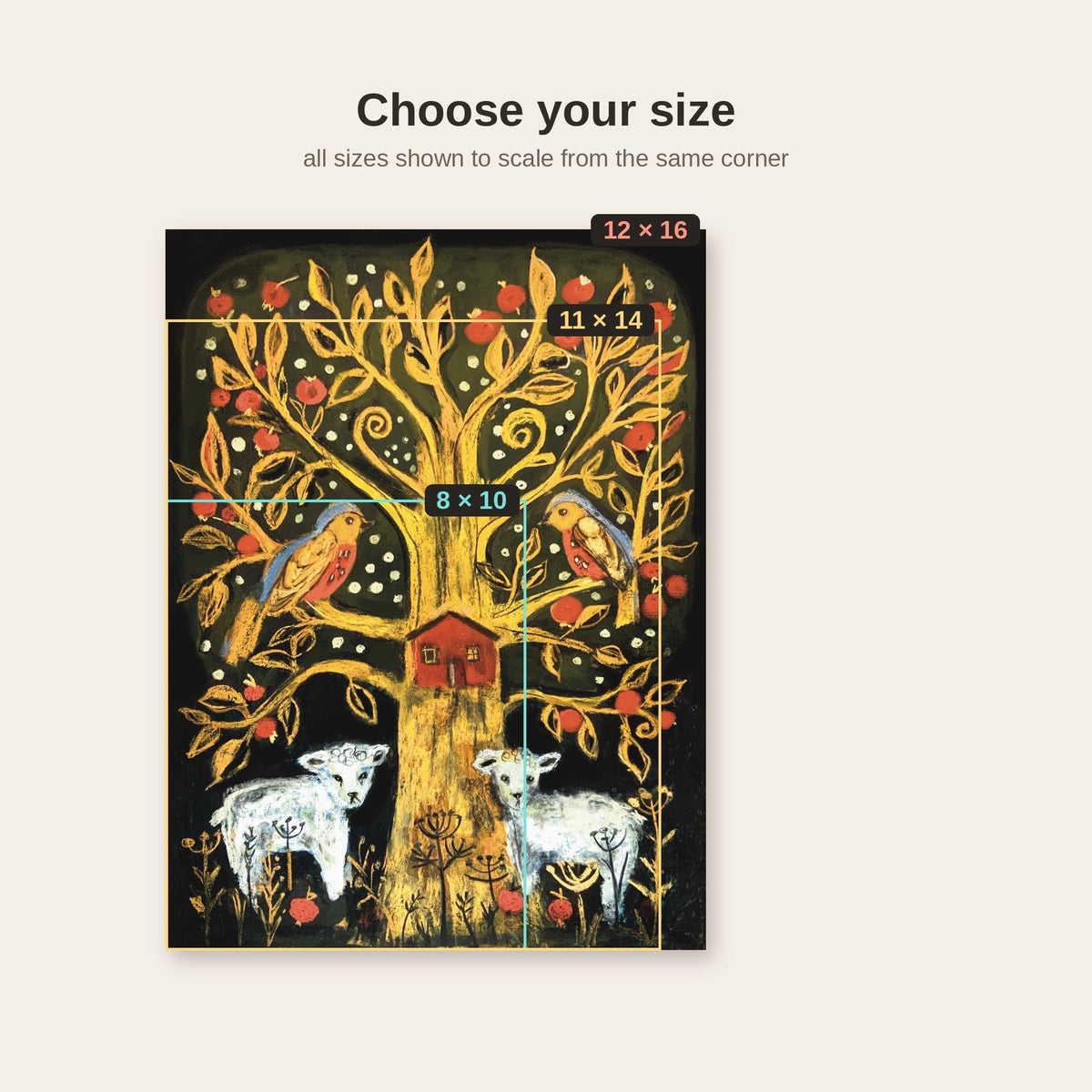 Tree of Life: Apple Tree and Lambs Soft Pastel Art Print on Board