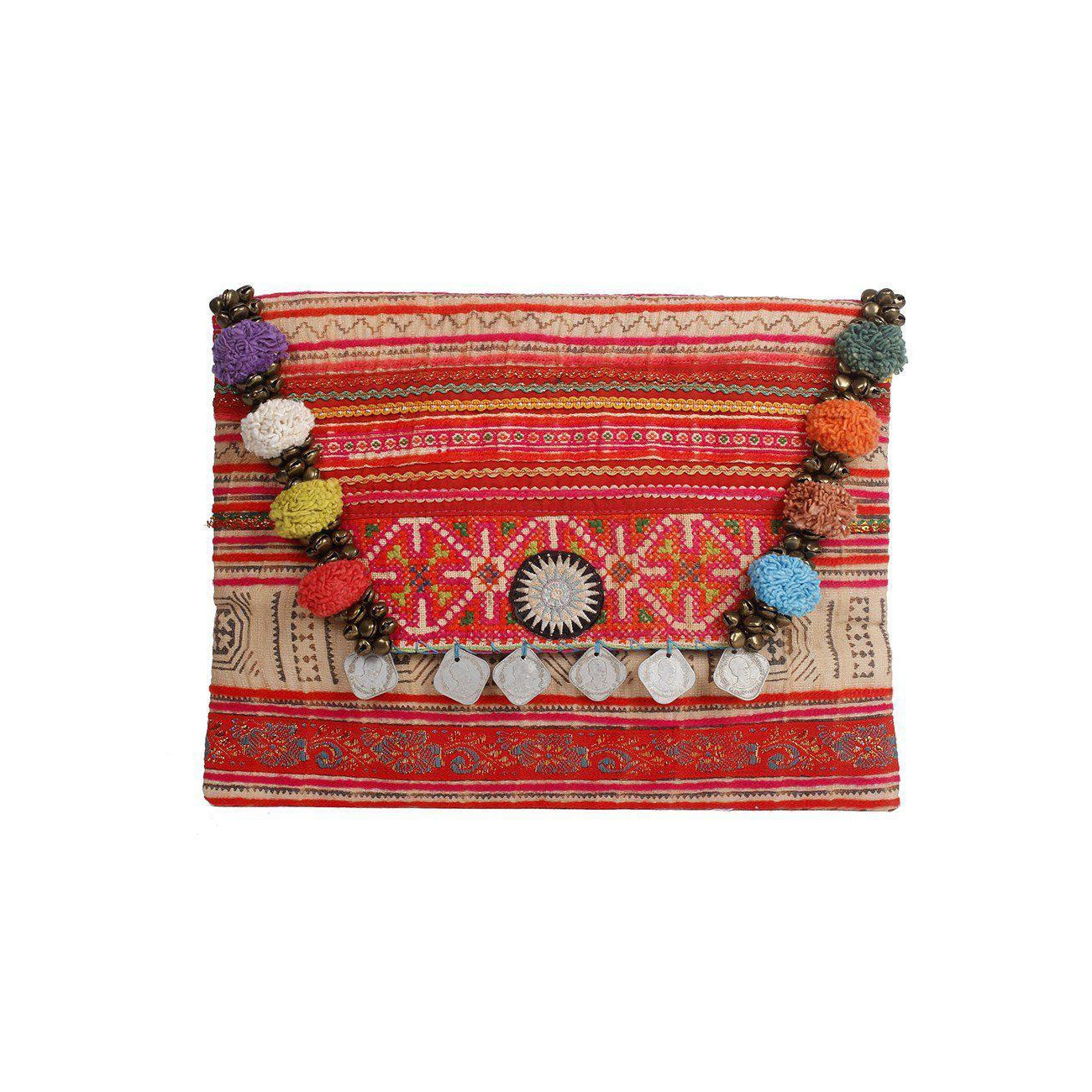 PomPoms, Bells & Coins Vintage Envelope Clutch - Thailand