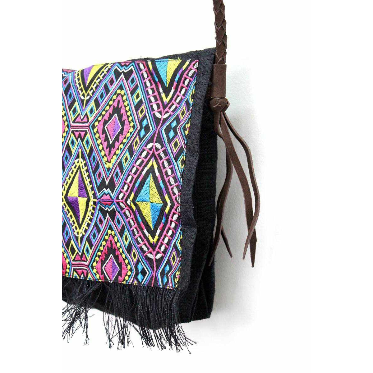 Hemp Diamond Cross-body Embroidered Fabric Purse - Thailand