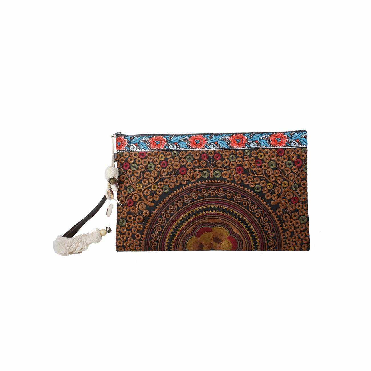 Botanica Embroidered Wristlet with PomPoms - Thailand